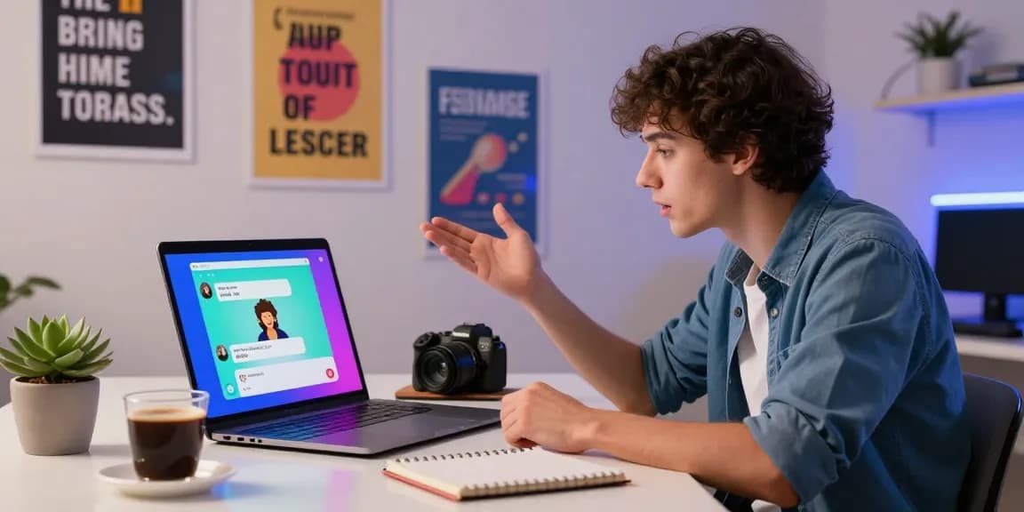 Engaging chat with crush on ai character in a modern workspace.