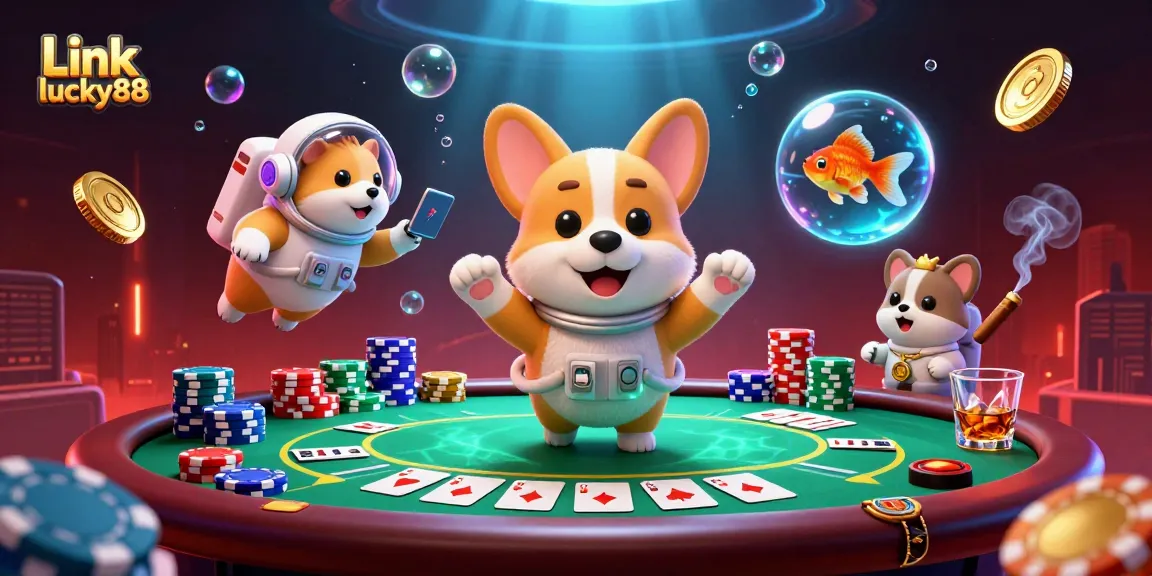 Engage with the thrilling atmosphere of Link lucky88, featuring a playful astronaut corgi in a floating casino.