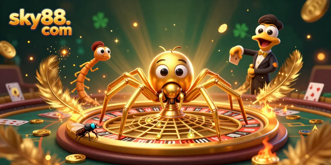 Experience thrilling roulette action with sky88. com in this vibrant, cartoon-style casino scene.