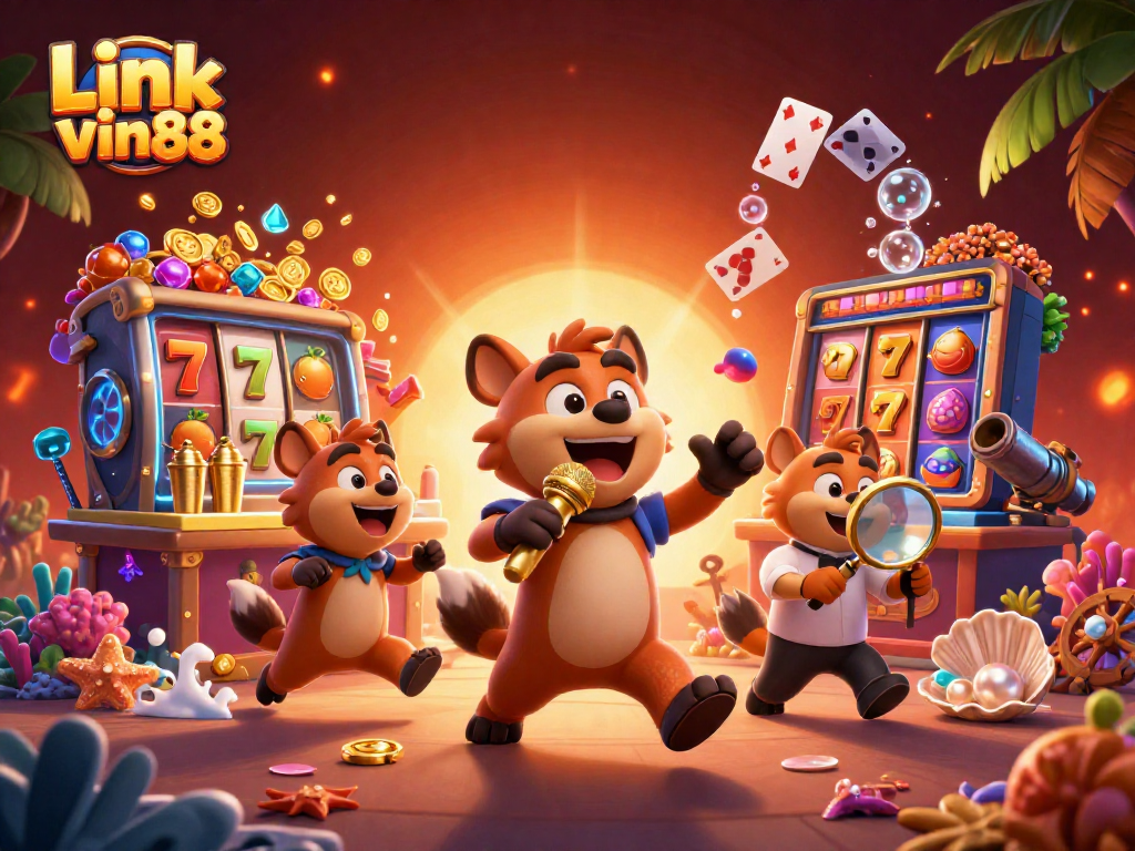 Experience gaming fun at Link vin88 with lively hyenas in a vibrant casino club scene.