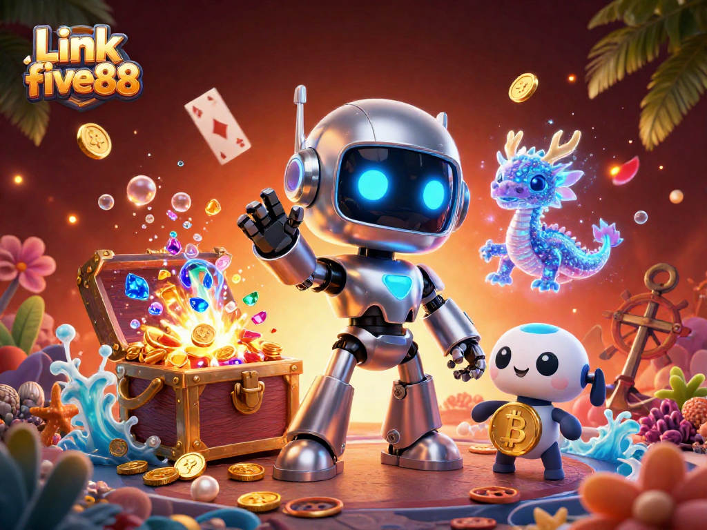 Experience thrilling moments with Link five88 in this vibrant casino-themed illustration.