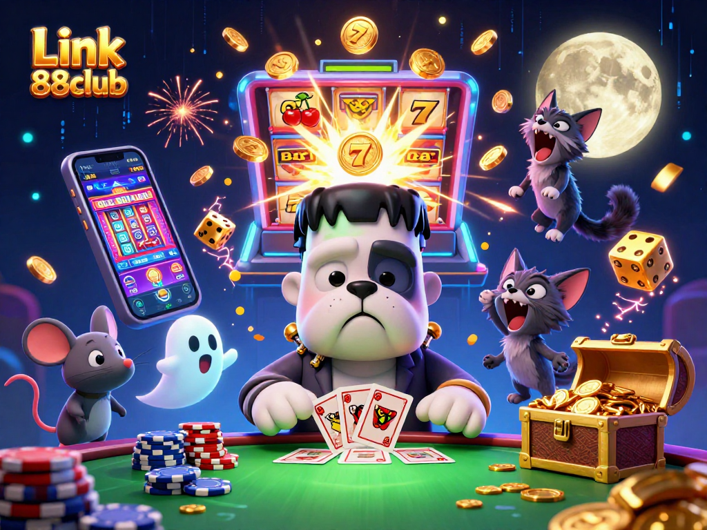 Experience thrilling gaming action with Link 88club at a vibrant casino scene filled with winning symbols.