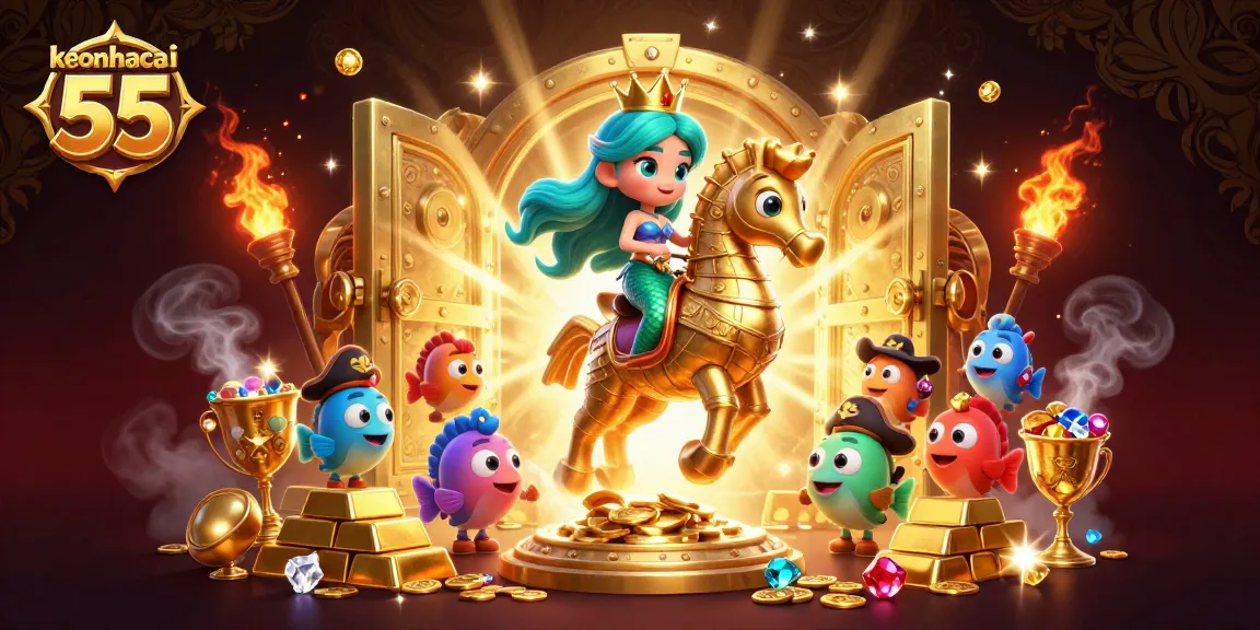 Experience the magic of keonhacai 55 with the mermaid princess and golden treasures in a dynamic casino scene.