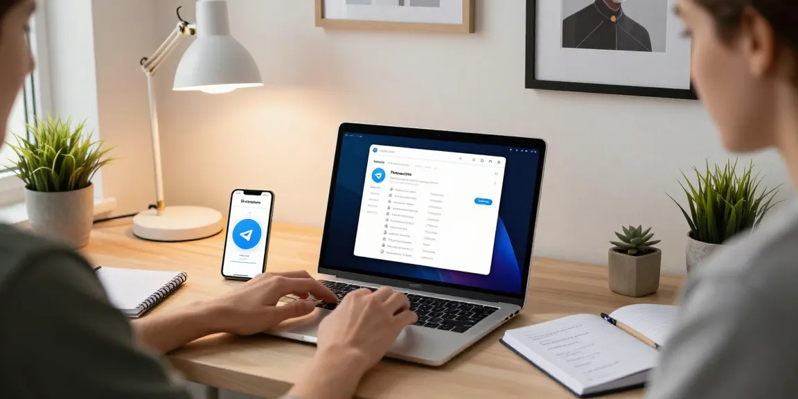 Using Telegram Web Version in a stylish home office setting with a laptop and notifications.