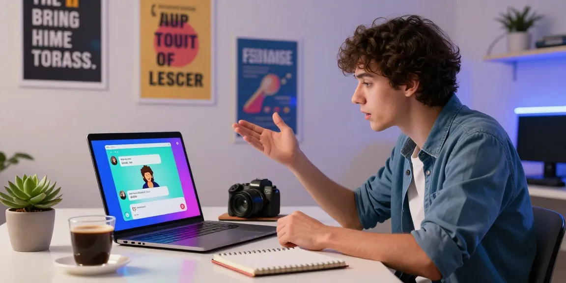 Engaging chat with crush on ai character in a modern workspace.