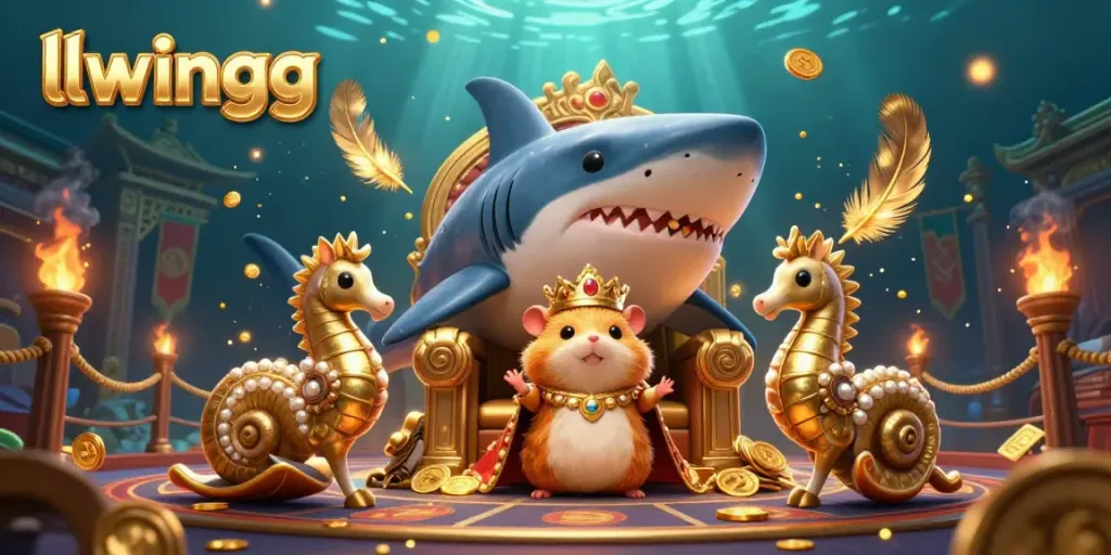 Experience exhilarating gaming action at llwingg with a vibrant casino scene featuring a golden hamster king and unique characters.