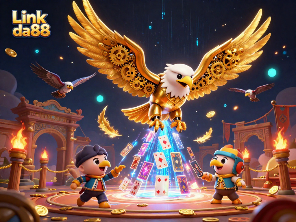 Link da88 engages players with vibrant holographic cards and immersive 3D casino design.