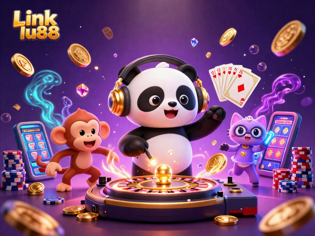 Experience thrilling gaming action at Link lu88 with vibrant characters and dynamic casino elements.